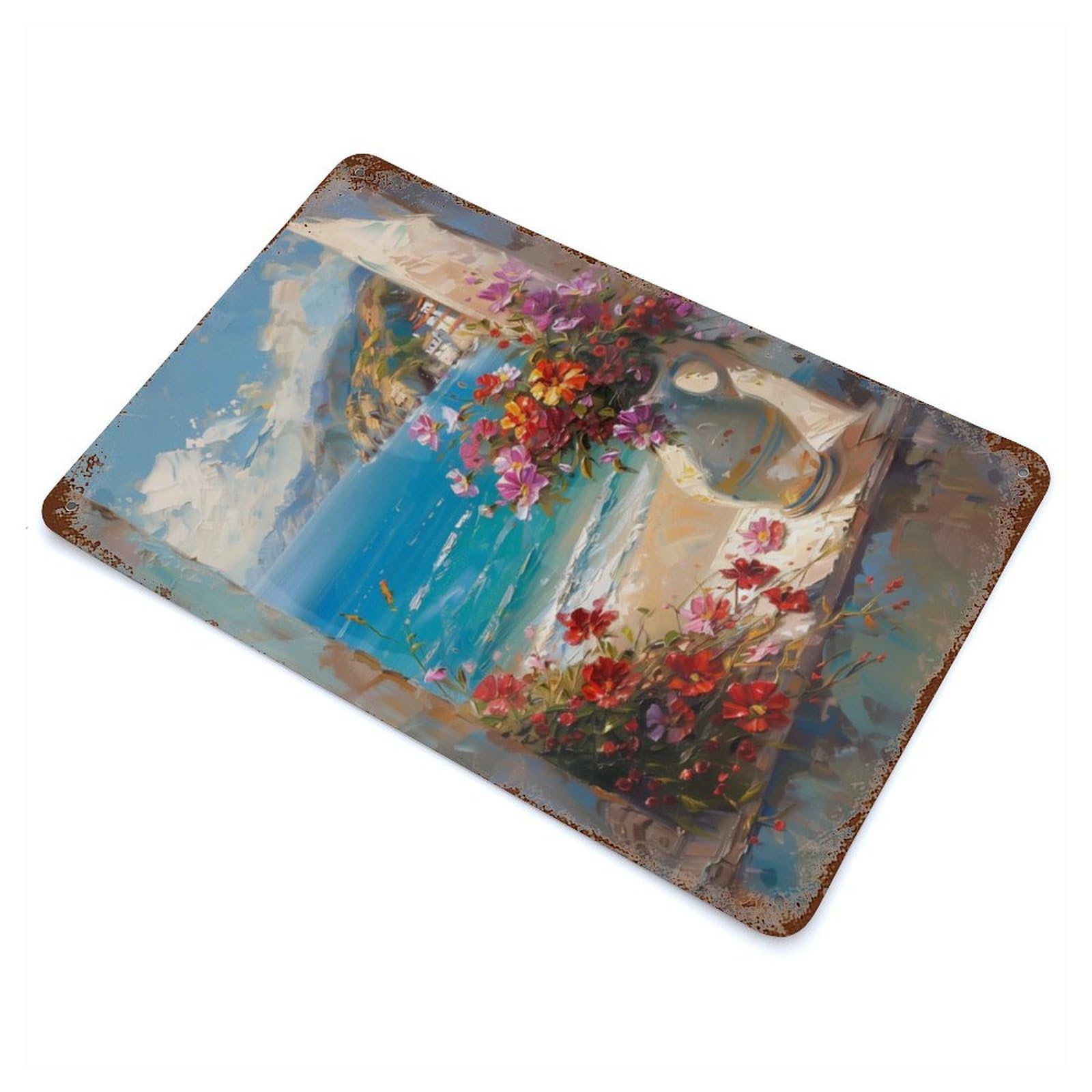 Seaside Serenity Distressed Metal Wall Sign 11.8"x7.9", Ideal for Garage, Bar And Workshop Decor