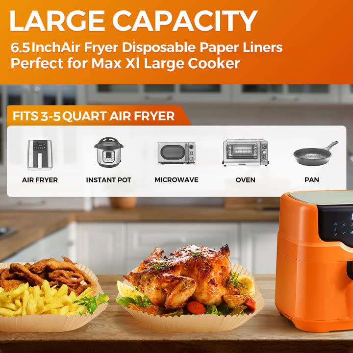 Image of vailnd 100PCS Air Fryer Paper Liners Disposable 100PCS Non-Stick Air Fryer Parchment Paper, Food Grade Baking Paper for Baking Roasting Microwave | for 3-5QT, Non-Stick Air Fryer Parchment Paper, Food Grade, Baking Sheets for Baking Roasting Microwave