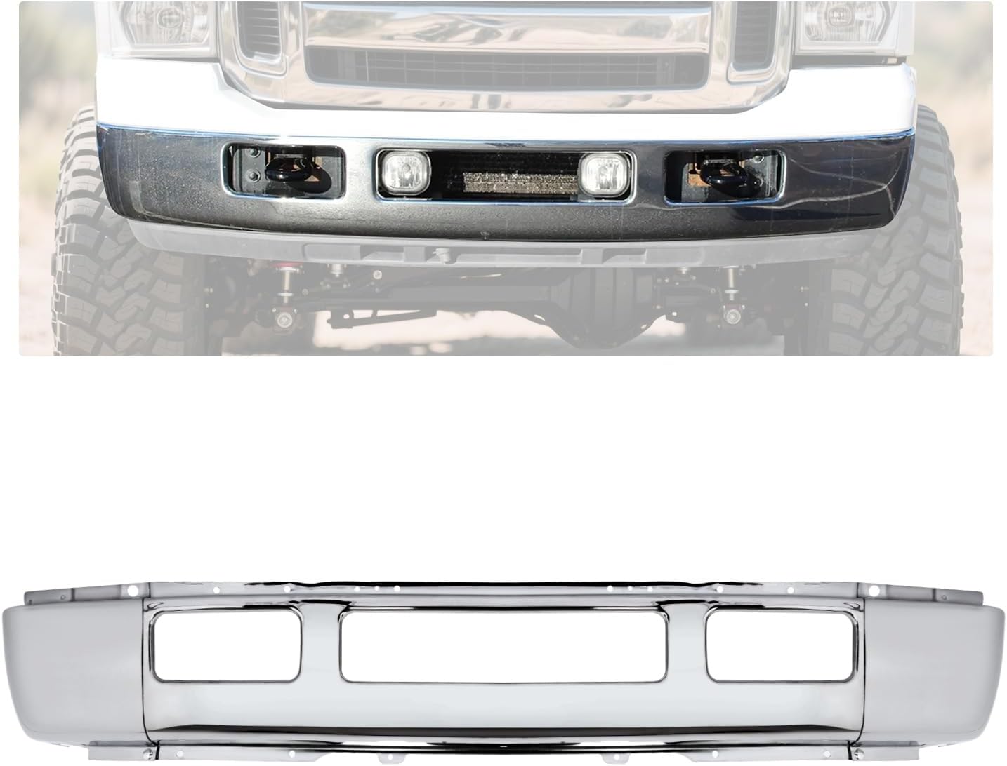 KUAFU Front Bumper Face Bar Compatible with 2005-2007 Ford F-250 F-350 Excursion Super Duty Replacement for 5C3Z17757BA FO1002392 Steel Chrome Silvery 3 Pieces