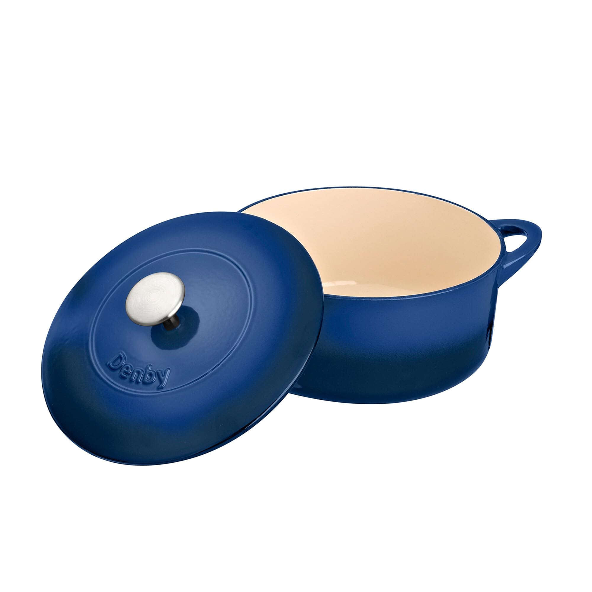 Denby - Cobalt Blue Cast Iron Casserole Dish - 4.05L Capacity Dutch Oven, Oven Safe Pot, Suitable For All Hob Types - Premium, Enamelled - Dishwasher Safe Cookware - 24cm, Round