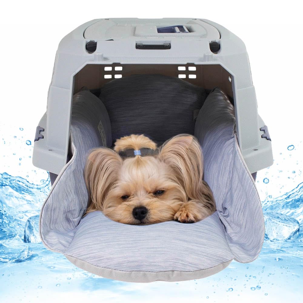 Helen's Pet Bed Cooling Dog Crate Bed, Reversible Washable Crate Mat for Extra Small Dogs, Summer Cooling Dog Bed, Multi-Fit Cushion for Crate Carrier Stroller, Blue, XS(Label: S JP Size)