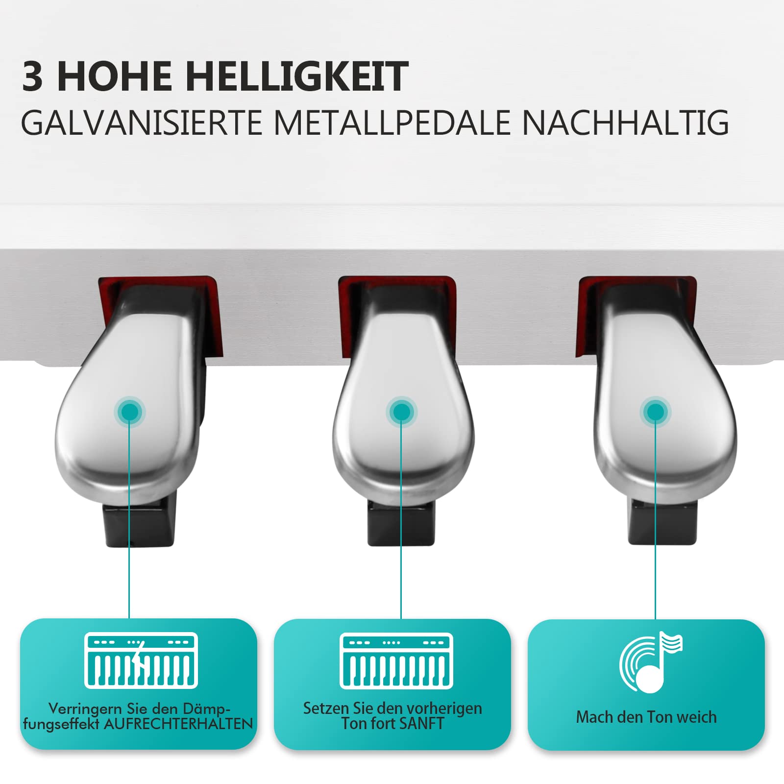 MUSTAR Digital Piano 88 Tasten, E Piano weiß, Elektrisches Klavier mit Klavierständer, 3 Pedale Adapter, 2 Kopfhöreranschluss, LCD-Bildschirm, USB/MIDI, Piano für Anfänger