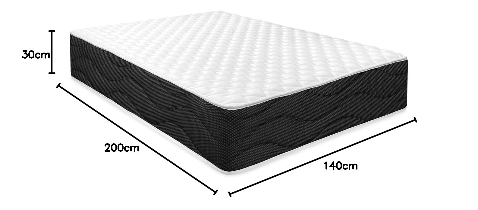 Homey Matelas viscoélastique réversible Sleep Pro (côté Hiver-été) Fermeté-Dureté Moyenne-Haute, épaisseur 30 cm, Memory Foam, Noir/Blanc, 140 x 200