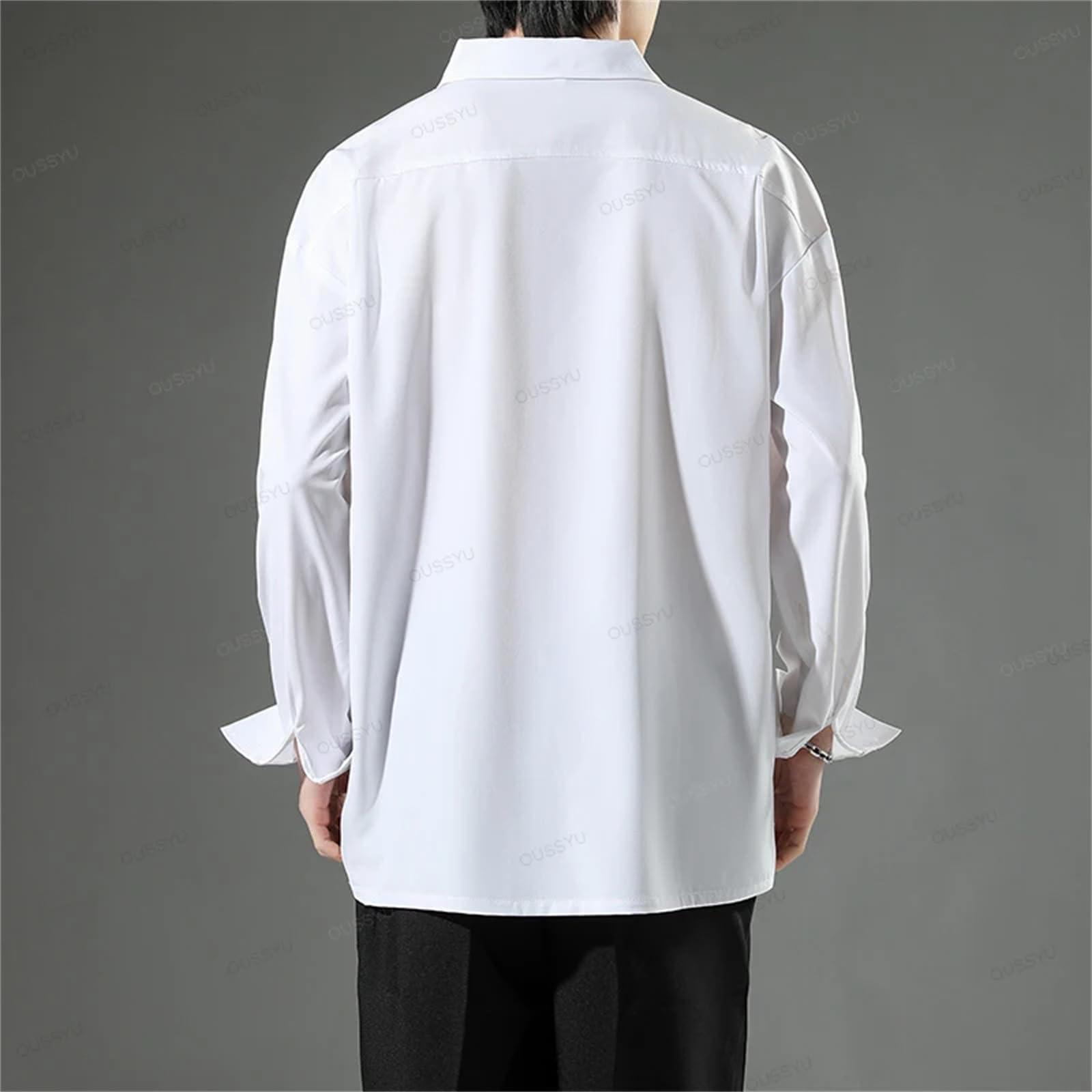 Primavera Affari Non Stiratura Nero Manica Lunga Camicia per gli Uomini Ice Silk Stile Coreano Casual Camicie Bianche Uomini di Grandi Dimensioni