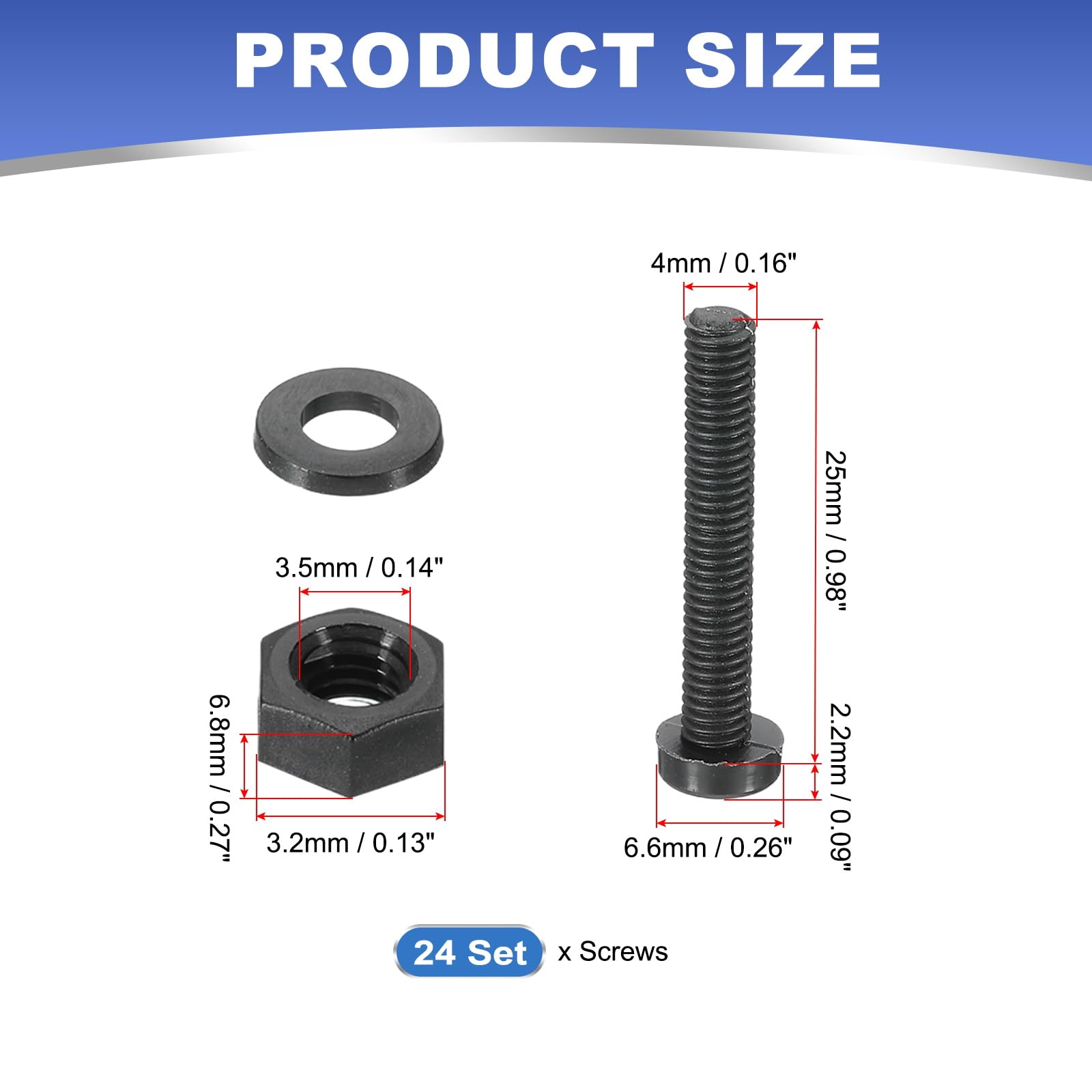 PATIKIL M4x25mm Black Nylon Bolts Plastic Nuts Full Thread Head Screws, 24 Pcs, M4*25mm - Image 2