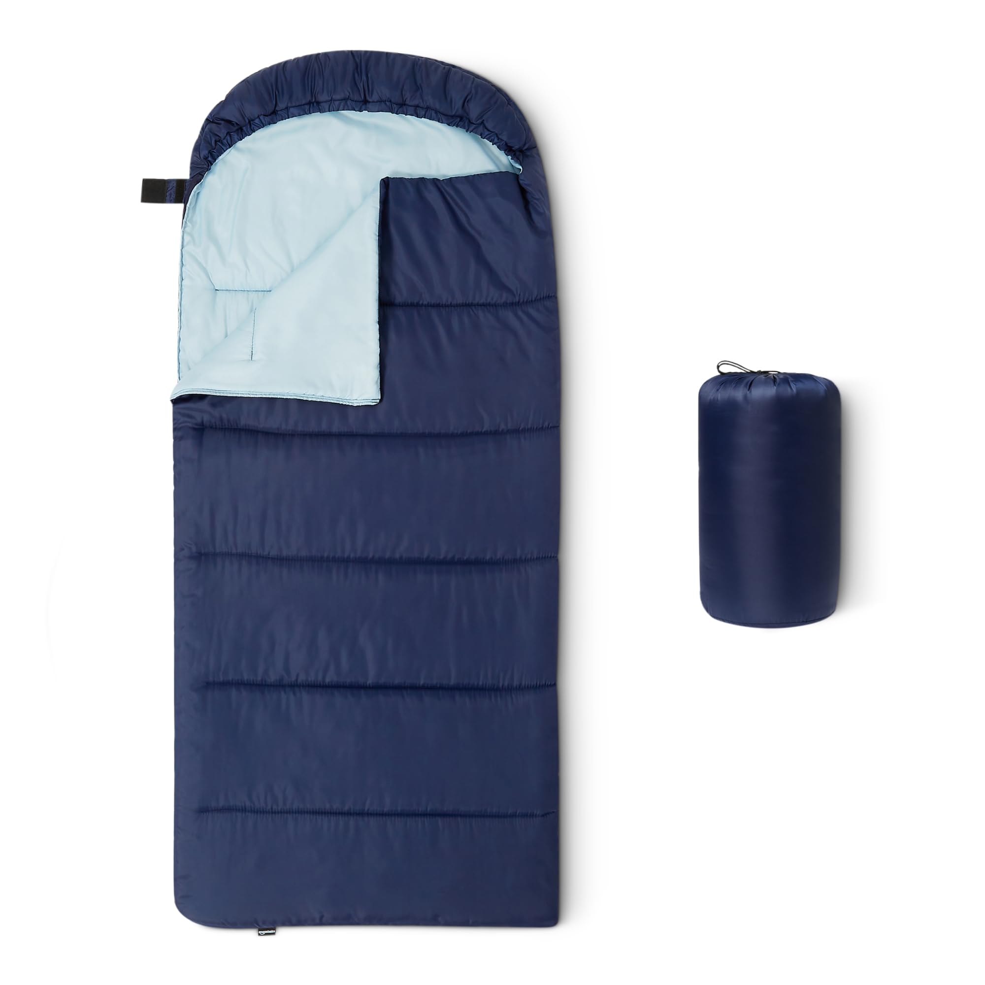 Amazon Basics kids sleeping bags, 50 degree F/10 degree C rated, Navy Blue, 66” (167.6cm) x 29” (73.7cm)