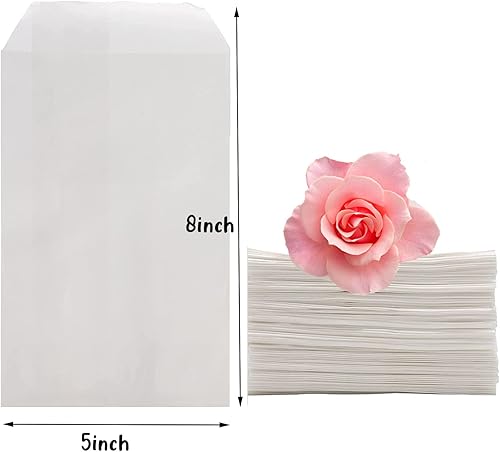 Miniatura 4 de Bolsas de vidrio blanco, bolsas de regalo de boda personalizadas, bolsas de papel encerado, 50 unidades, 8 x 5 pulgadas, calcomanías de sellado de