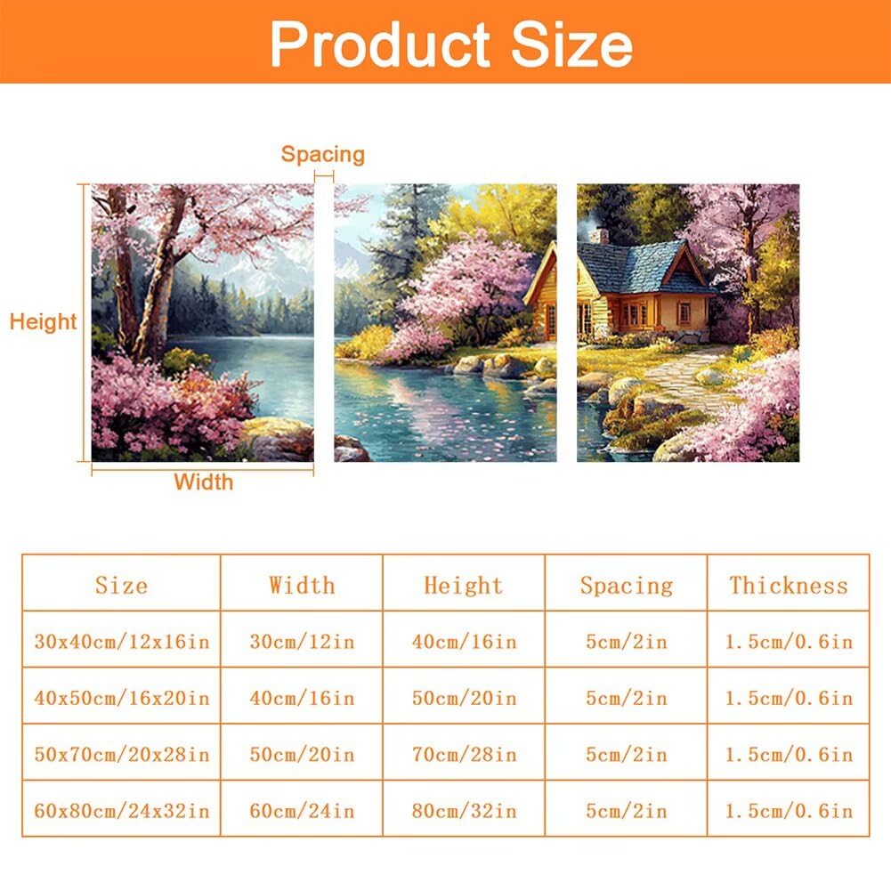 Wandbilder Frühling 60x80cm, 3Pcs Leinwand Bilder Groß Wanddeko Wohnzimmer, Blume Leinwand Bilder mit Rahmen, Moderne Wandbilder Wohnzimmer Poster Set mit Haken, Wand Deko Schlafzimmer Poster, -1902