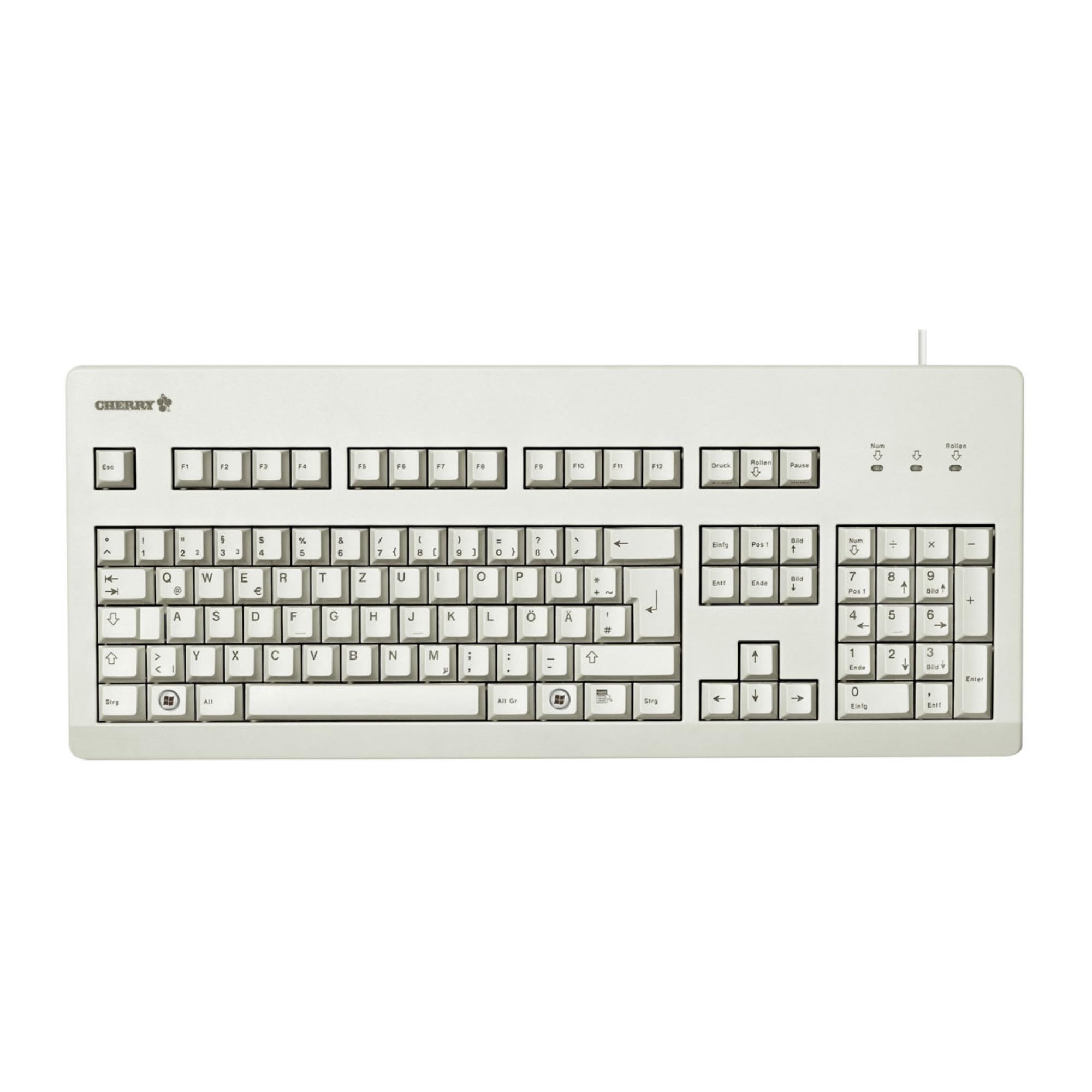 CHERRY G80-3000, Mechanische Tastatur, Deutsch QWERTZ, MX Blue, Hellgrau | Ideal für Industrieanwendungen, Kabelgebunden (USB-A Anschluss), Robust, Programmierbare Tasten, Original CHERRY Switches