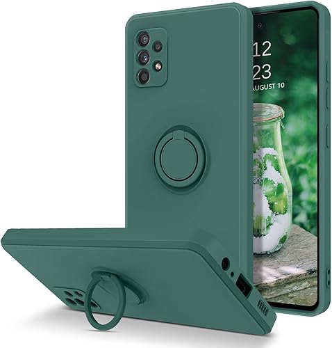 KANGYA - Funda para Samsung Galaxy A52 5G, silicona líquida delgada, soporte con soporte para anillo de dedo, soporte para coche, protección contra