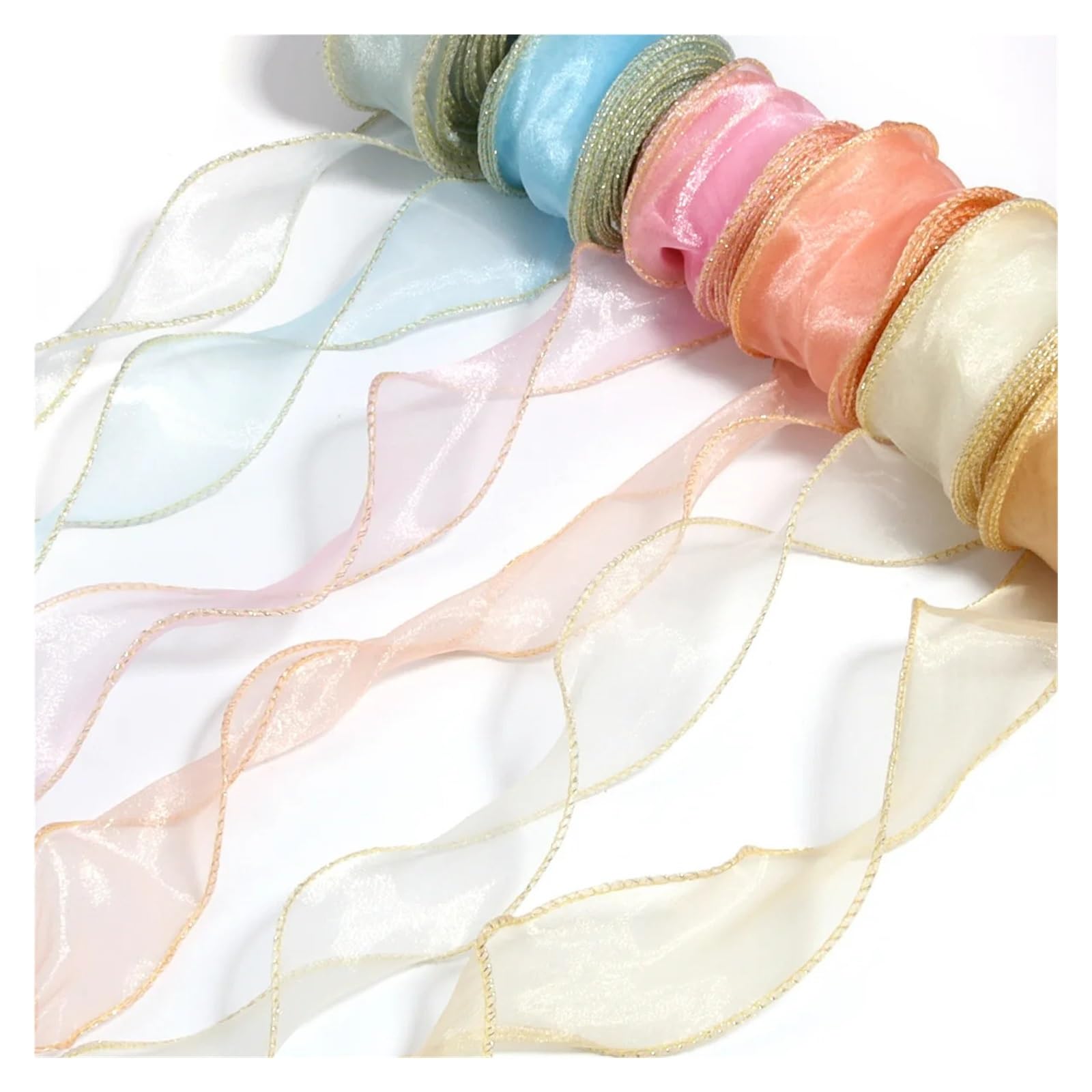 Lot de 5 rubans en mousseline de soie doré pour emballage de gâteaux, accessoires de vêtements, chaussures, chapeaux, décorations pour emballage cadeau, décoration de vacances