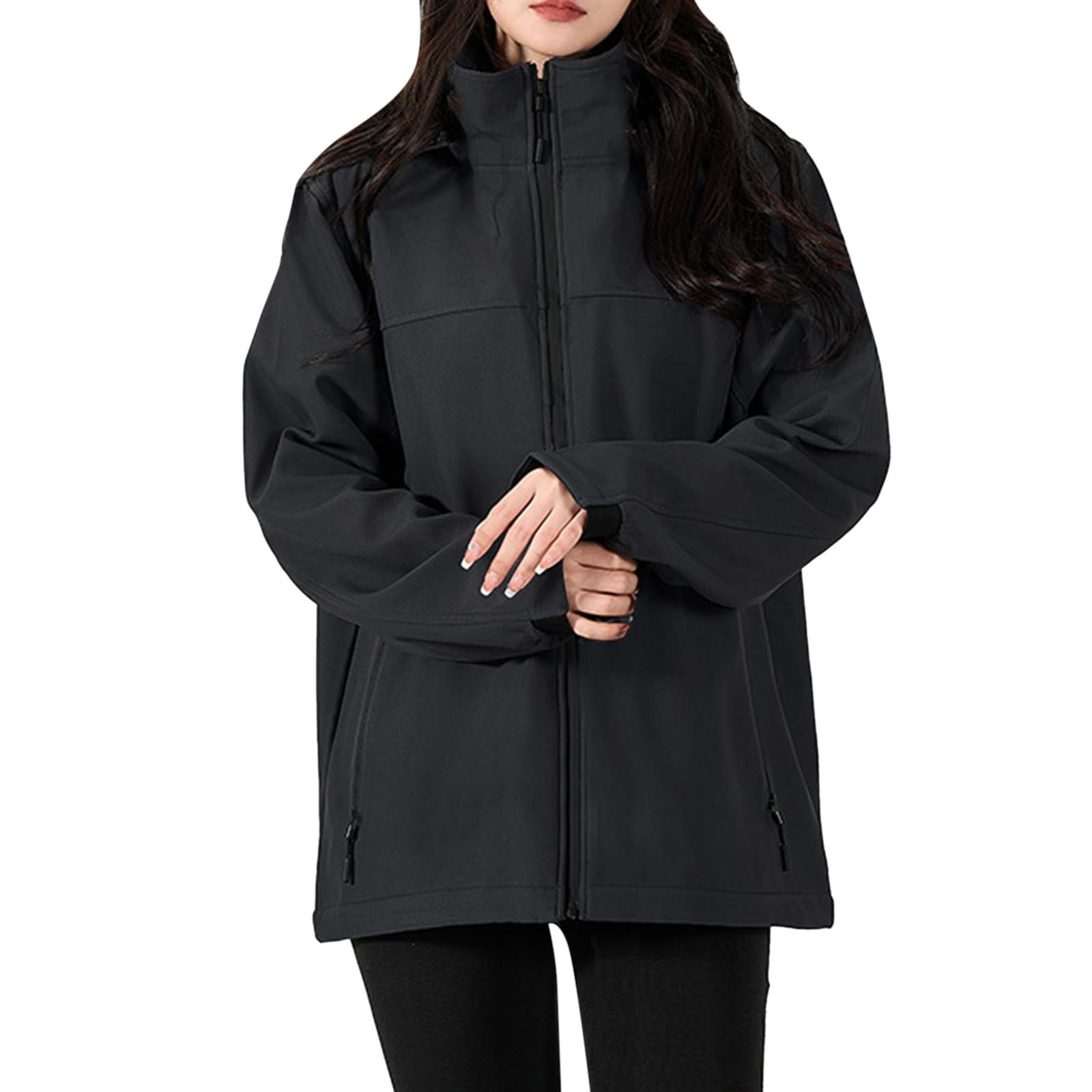Mujer al aire libre montañismo ropa deportiva con senderismo impermeable abrigo cortavientos de longitud media