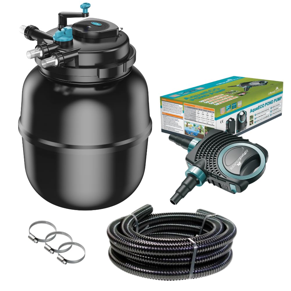 Allpondsolutions Black Pressurised Koi Fish Pond Filter Complete Kit With Pond Pump And Uv Steriliser Light All In One - Ponds Up To 50000 Litres - Pfc-50000-Kit