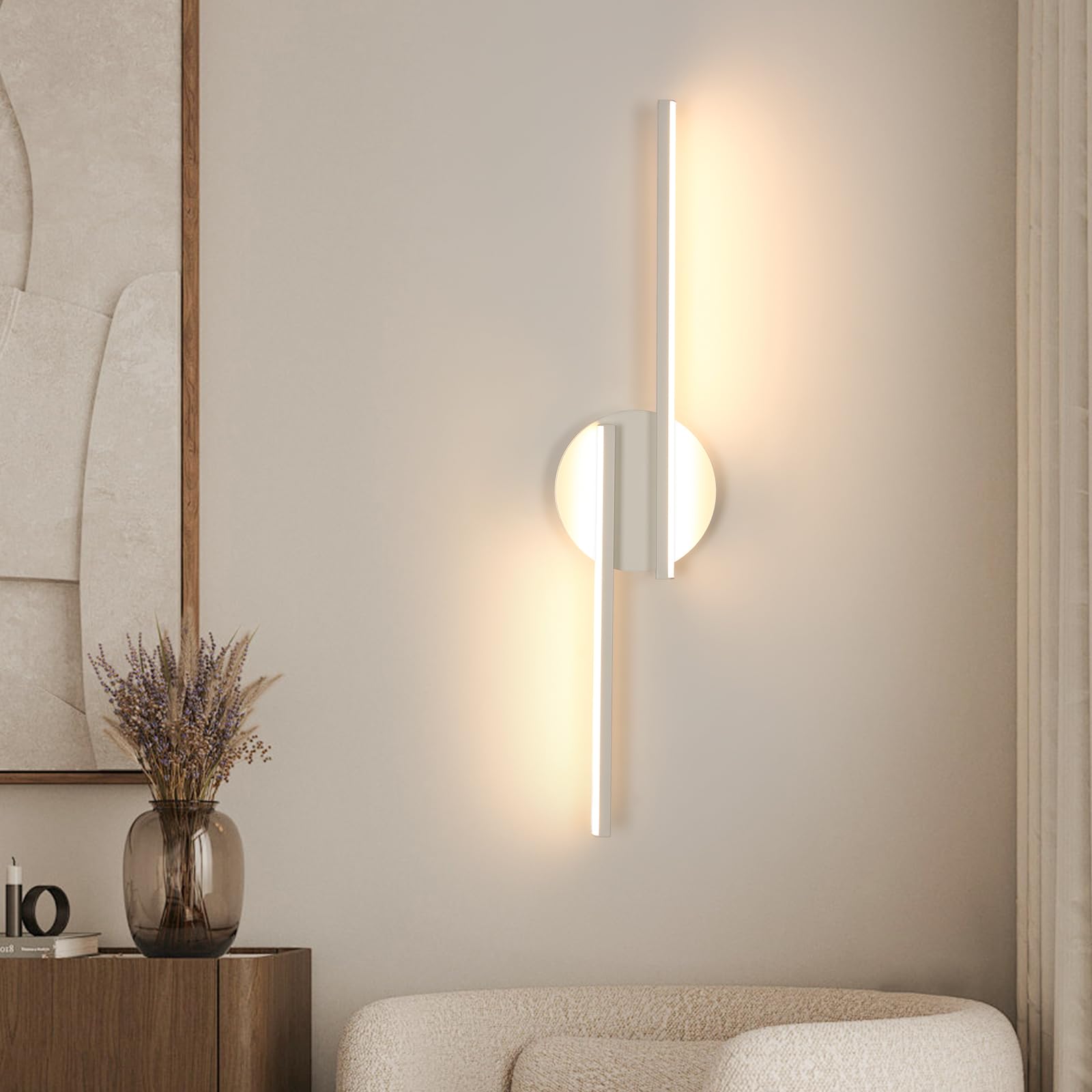 Osairous Aplique Pared Interior Moderno, 22W 2475LM Lámpara de Pared LED Blanca, 55CM Aluminio Luz de Pared Luz Cálida 3000K para Salón Dormitorio Estudio en Pasillo