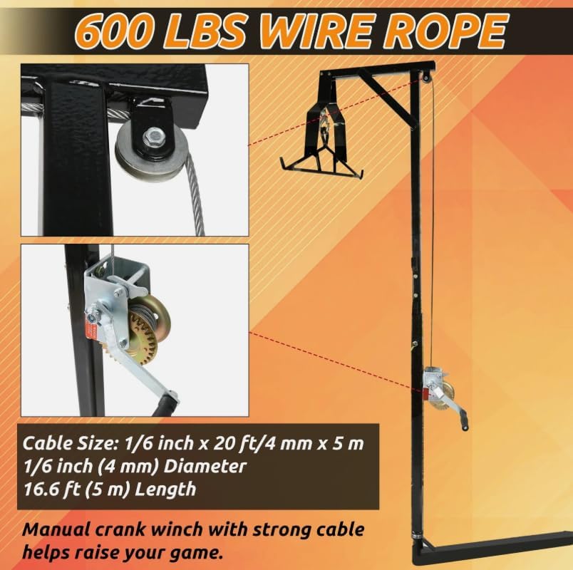 2" Hitch Game Hoist 600LB Big Game Hunting Deer Hoist Winch Lift Gambrel Set