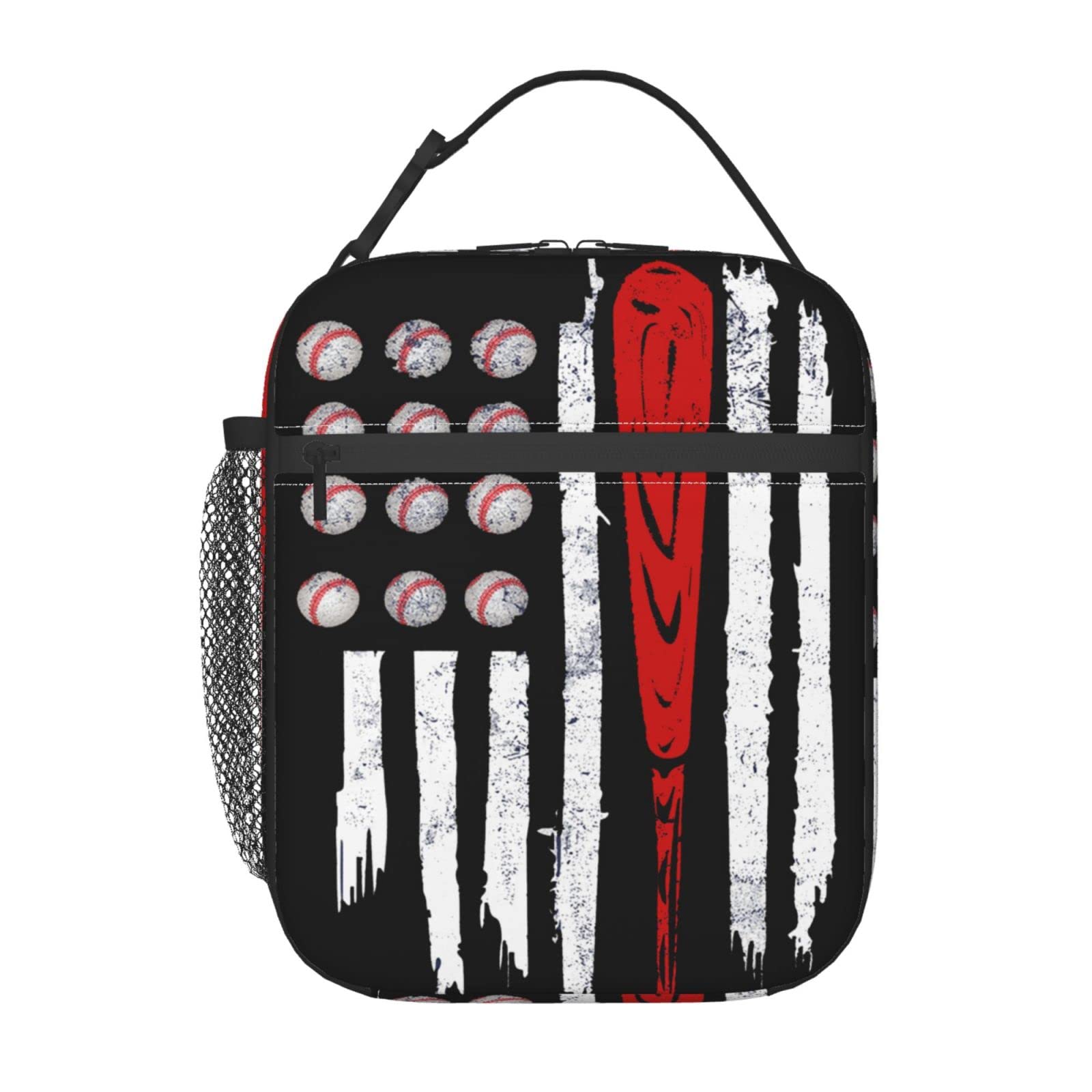 American Flag Baseball Lunch Box Insulated Sport Lunch Bag Reusable Tote Bag For Women Men Picnic Travel