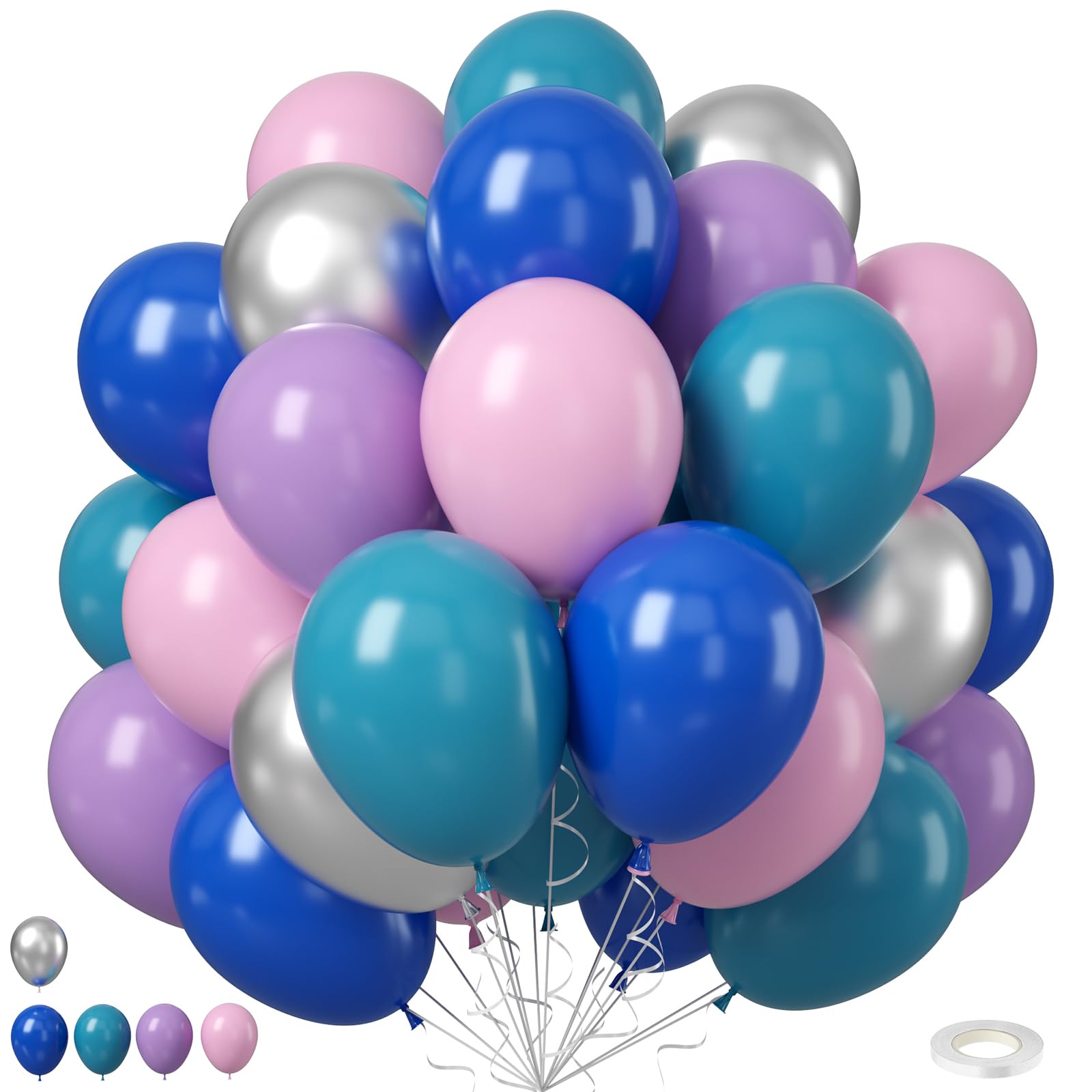 Pink Blue Purple Balloons, 12 Inchs Blue Pink Metallic Silver Cartoon Theme Balloons for Kids Birthday Hawaii Tropical Party Supplies Video Gaming