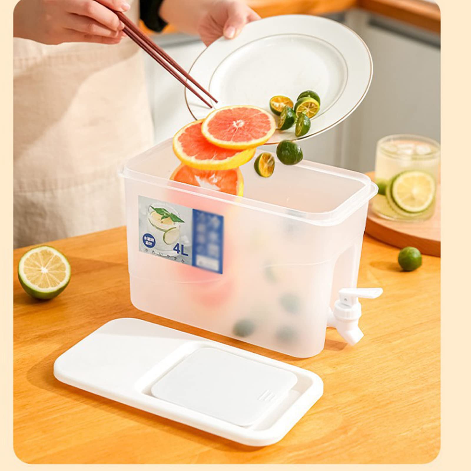 Jarra De Agua De 4 L con Grifo, Infusor De Agua Helada Grande Reutilizable Cubos Fríos con Tapa, Dispensador De Bebidas De Plástico, Gran Capacidad, para Hacer Tés Y Zumos