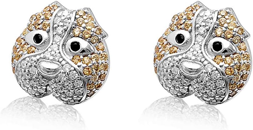 Pitty Pitbull Earrings By Ginger Lyne Sterling Silver Puppy Dog American Staffordshire Doggie Cubic Zirconia Stud Earrings or Necklace Pup Pit Bull Dog Paw Print Jewelry