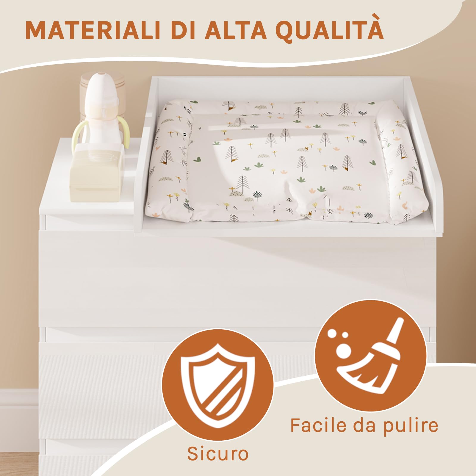 WOLTU Fasciatoio 60x80x10 cm MDF Bianco Piano Regolabile 46,5-50 cm