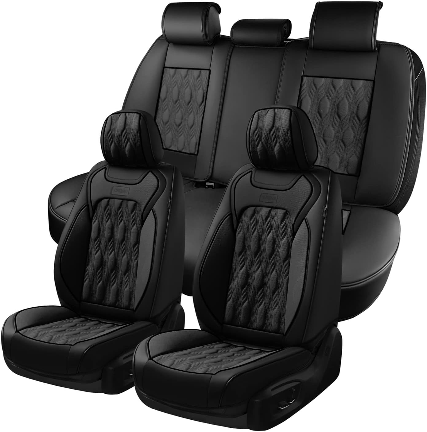 Coverado Car Seat Covers, Premium Nappa Leather Auto Seat Cushions Full Set with Embossed