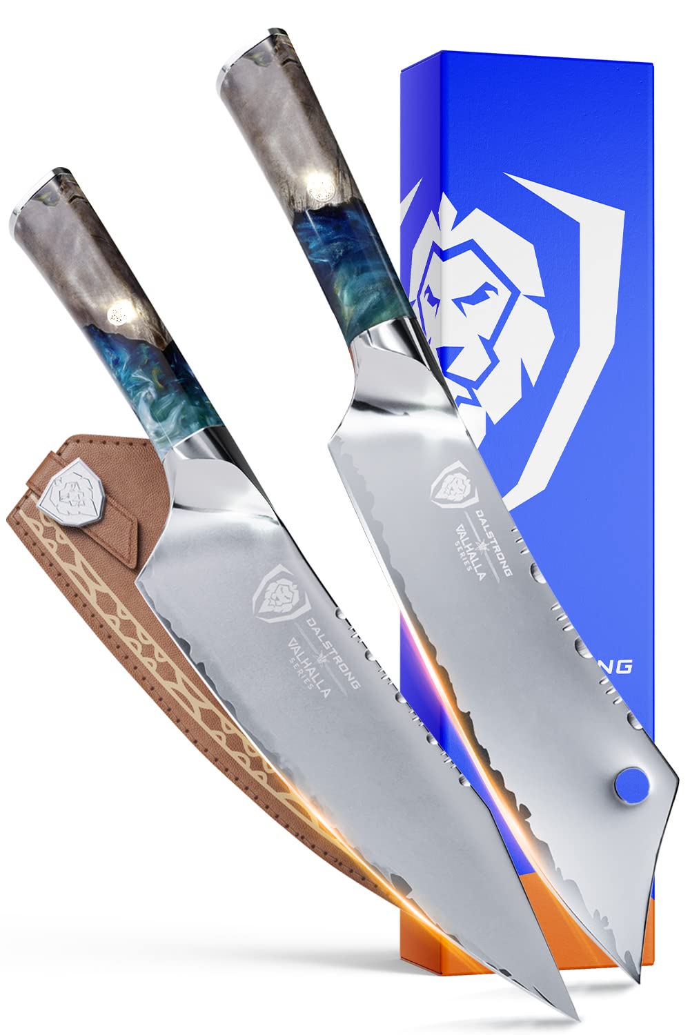 Dalstrong Valhalla Series Chef & Cleaver Hybrid Knife - The Crixus 8" Bundled with Chef Knife 8" - w/Leather Sheath Gift Set