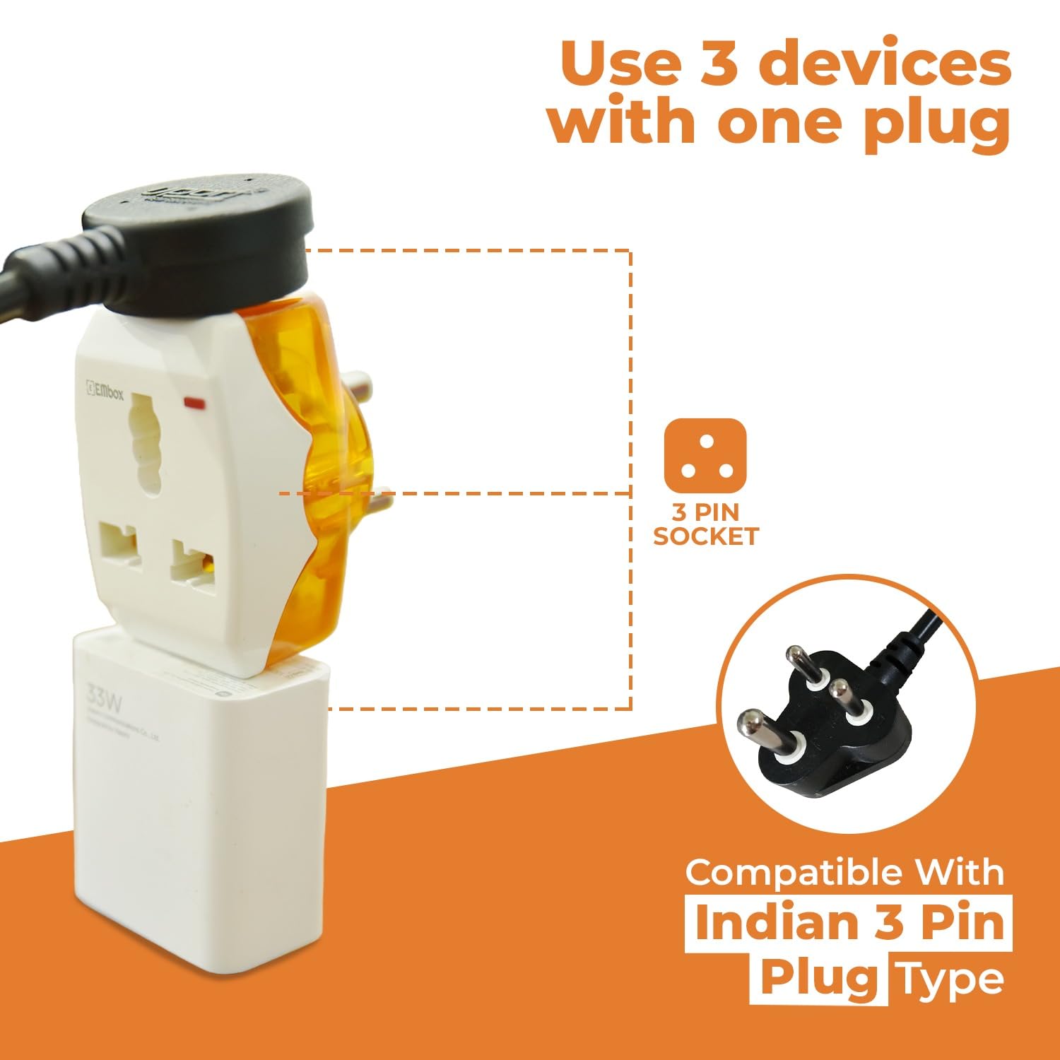 Embox 6A to 16A Converter Plug for Geysers AC Refrigerator Microwave Heavy Home Appliances-3 Pin Plug Socket Multiplug with LED Indicator Suitable for All International Plugs Pack of 2 2