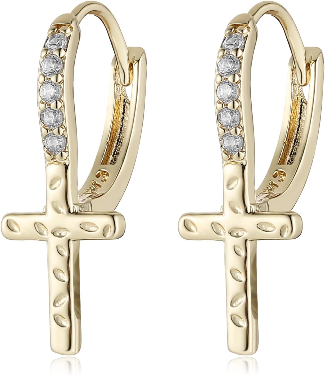 HZMAN 14K Gold Plated Cross Earrings for Women Men, CZ Cross Hoop Earrings Hypoallergenic Jewelry Gift