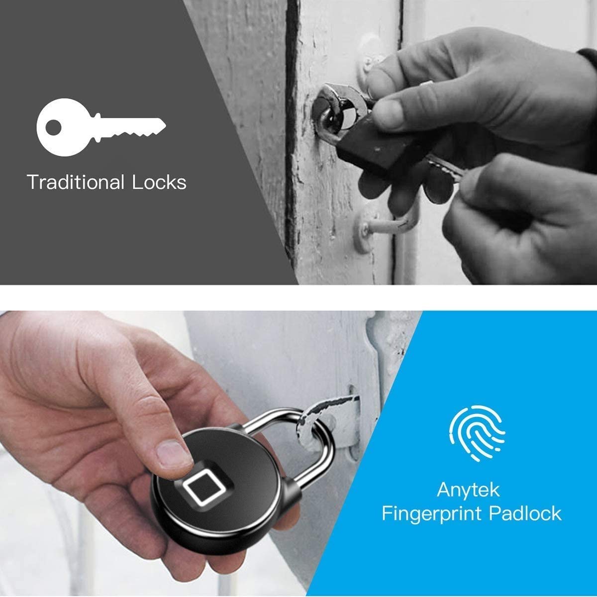 Empreinte Digitale Padlock Cadenas-Cadenas de Verrouillage de Verrouillage métallique tuns tunwllint Serrure pour Le casier de Gymnase, casier Scolaire, Sac à Dos, Valise, Bagages