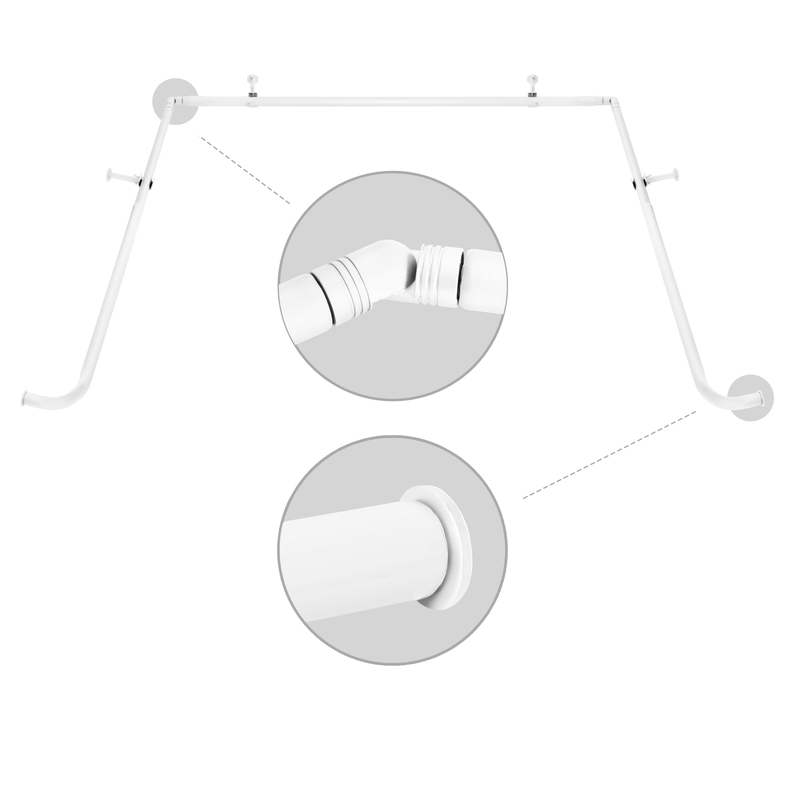 Meriville 1-Inch Diameter Bay Window Curtain Rod Set for Bayview Windows, Glossy White Finish