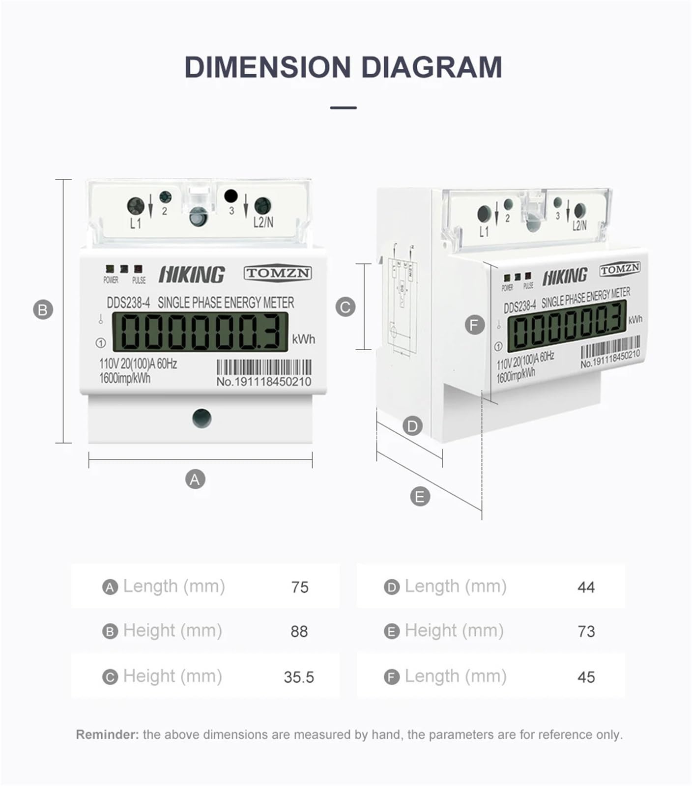 100 A, 110 V, 220 V, 50-60 Hz, LCD, jednofazowy, 2-żyłowy 3-żyłowy licznik energii na szynie DIN (L N 220 V 60 Hz)