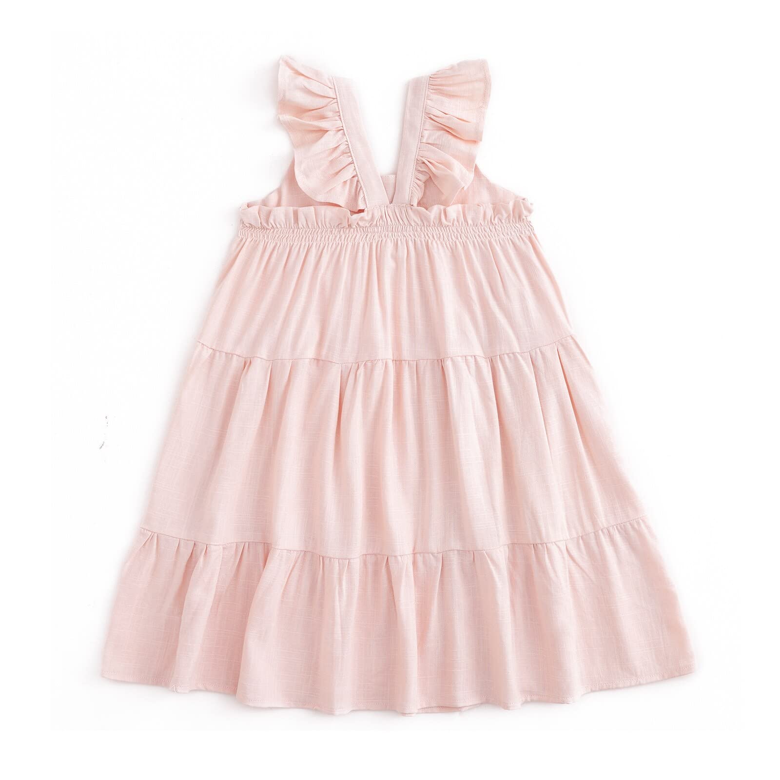 Curipeer Toddler Girls Linen Solid Dress with Smocking Girls Casual Sleeveless Dress 12M-8T