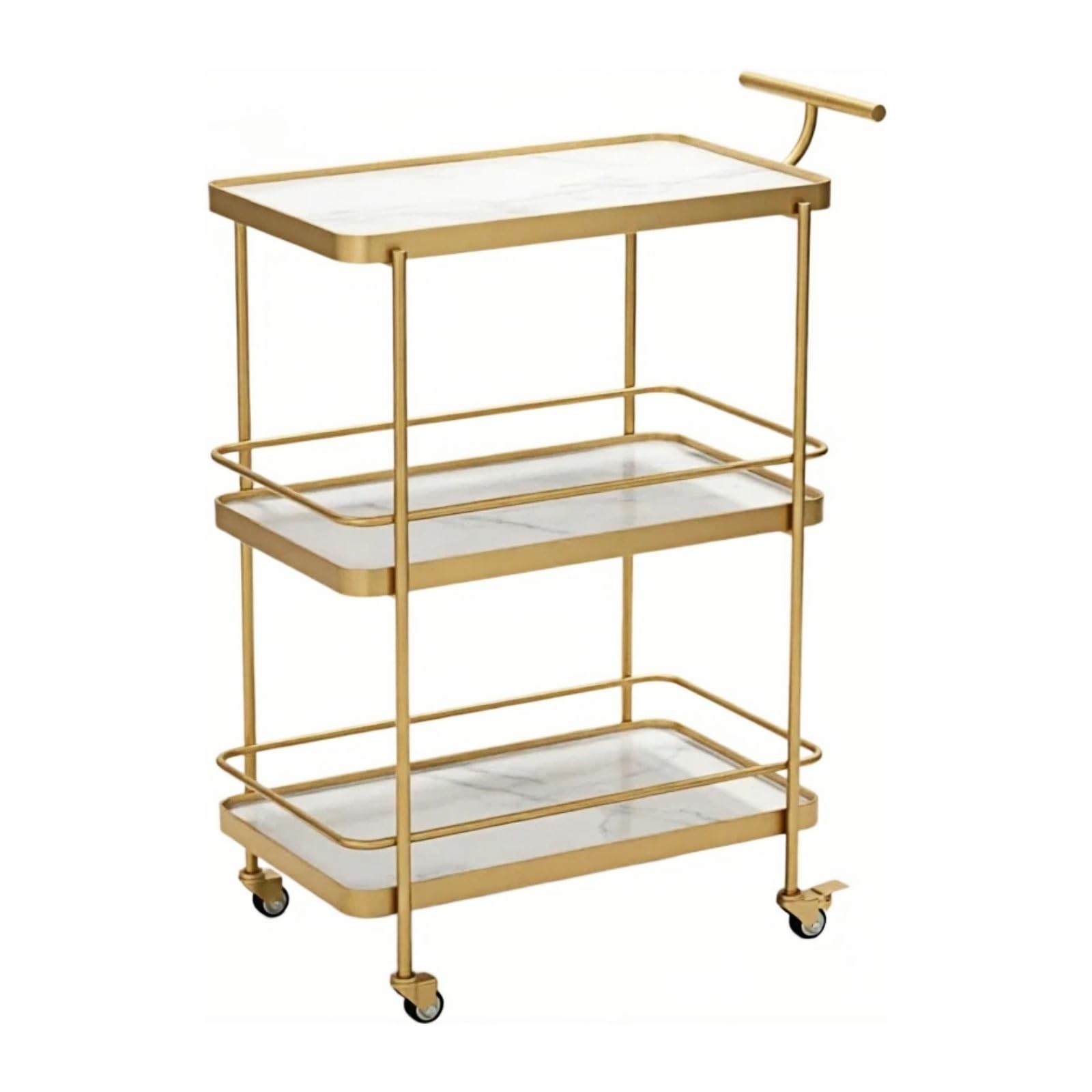 FZL02068LM Kitchen Trolley 3-Tier Mobile Beverage Serving Cart Hotel Food Delivery Trolley Rolling Utility(White)