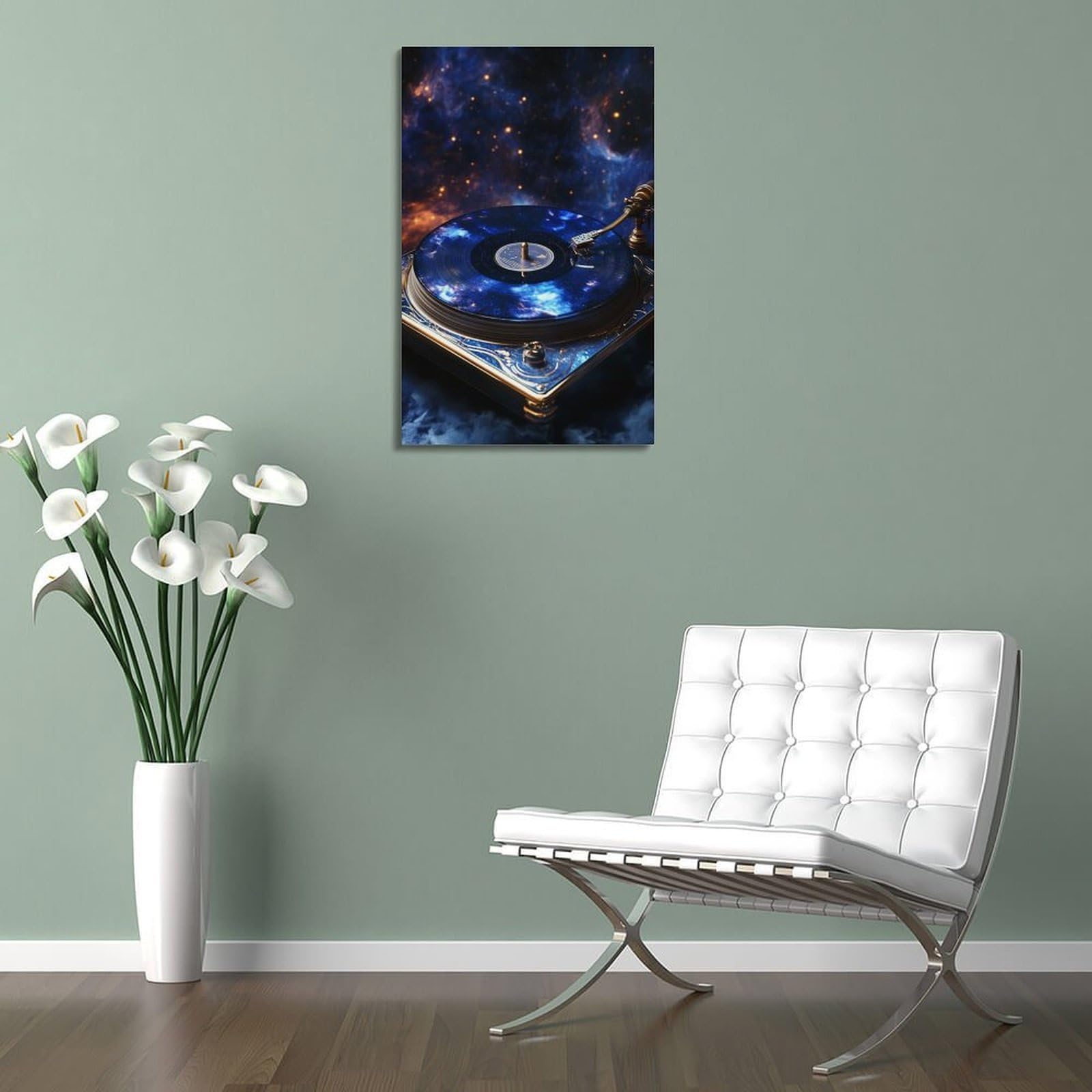 Gramofon z galaktyką wzorzysta płyta winylowa sztuka ścienna, kosmiczna muzyka retro dekoracja do domu i salonu plakat dekoracyjny obraz płótno plakaty ścienne i obraz artystyczny druk nowoczesny