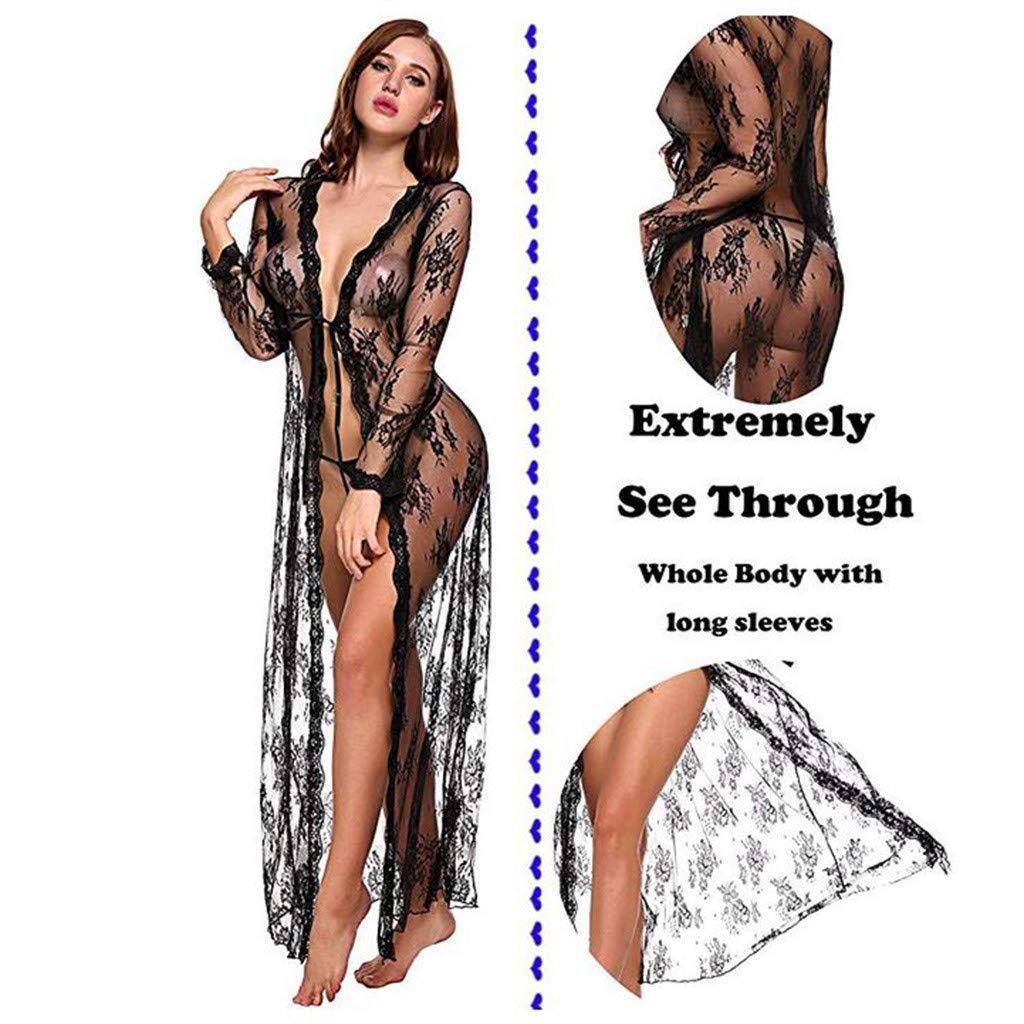 Nacome Lingerie Sex,Sexy Long Lace Sheer Gown Dress See Through