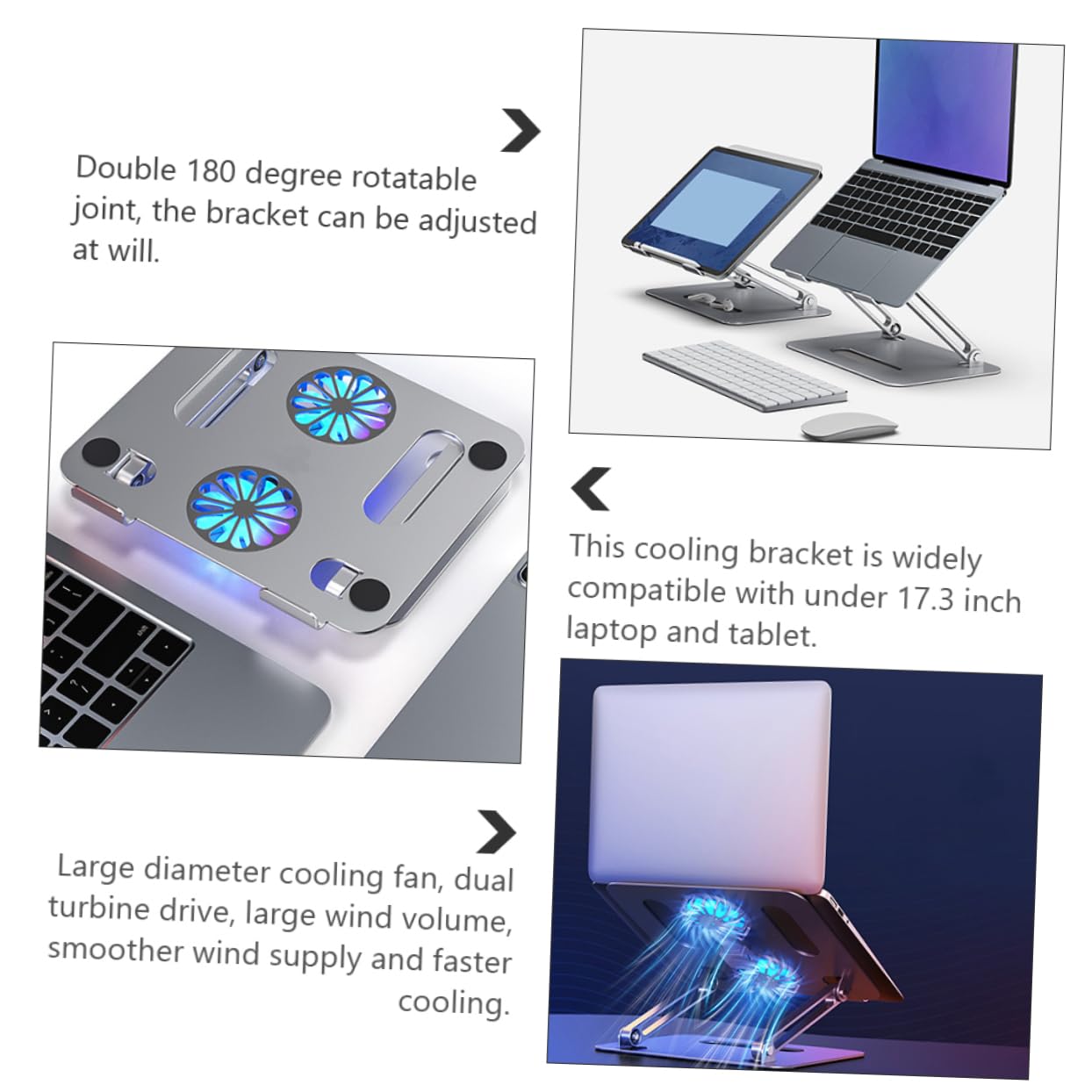 UKCOCO Support Ventilé Réglable pour Ordinateurs Portables Refroidisseur Gaming avec Double Ventilateur Compatible avec Laptops Jusqu à Stabilité Et Ergonomie Assurées