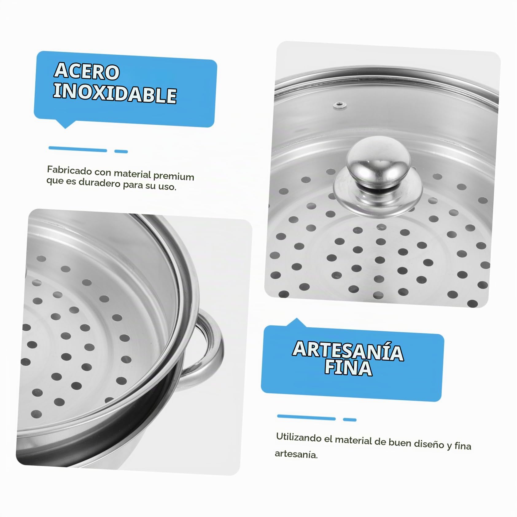 Olla de Vapor de Acero Inoxidable para Cocinar, Vaporera de 2 Capas, Fácil de Limpiar, Bordes Redondeados, Adecuado Cocina