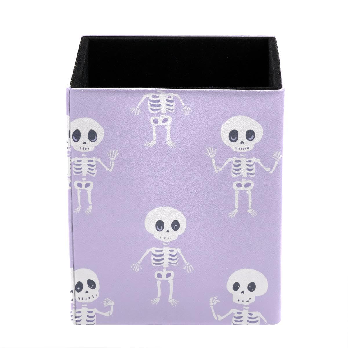 HEOEH Skeletons Purple Pen Holder Pen Pot, Square Pencil Cup for Desk