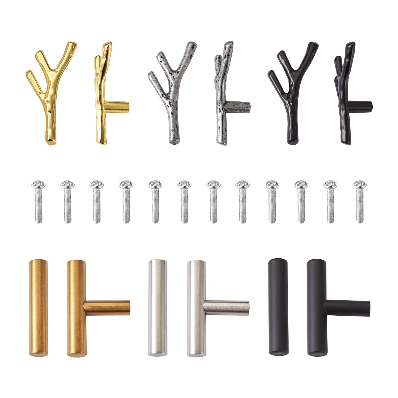 Pandahall 12pcs Handles for Resin Tray Molds Alloy & Stainless Steel Serving Tray Handles Branches Handles with Screw Sets for Drawer Kitchen Cabinet Door Pulls Faux Agate Tray
