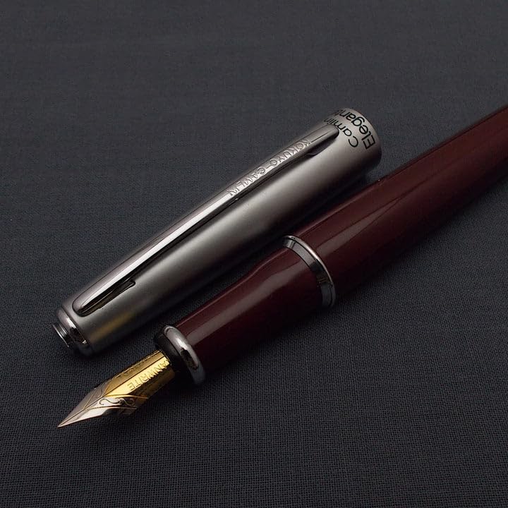 Image of Camel Premium Elegante Fountain Pen - Smooth Writing Handcrafted Fountain Pen | Gold-Plated Nib, Brass Cap & Chrome Body | Pack of 1 | Colour May Vary (Black, Blue, Red)