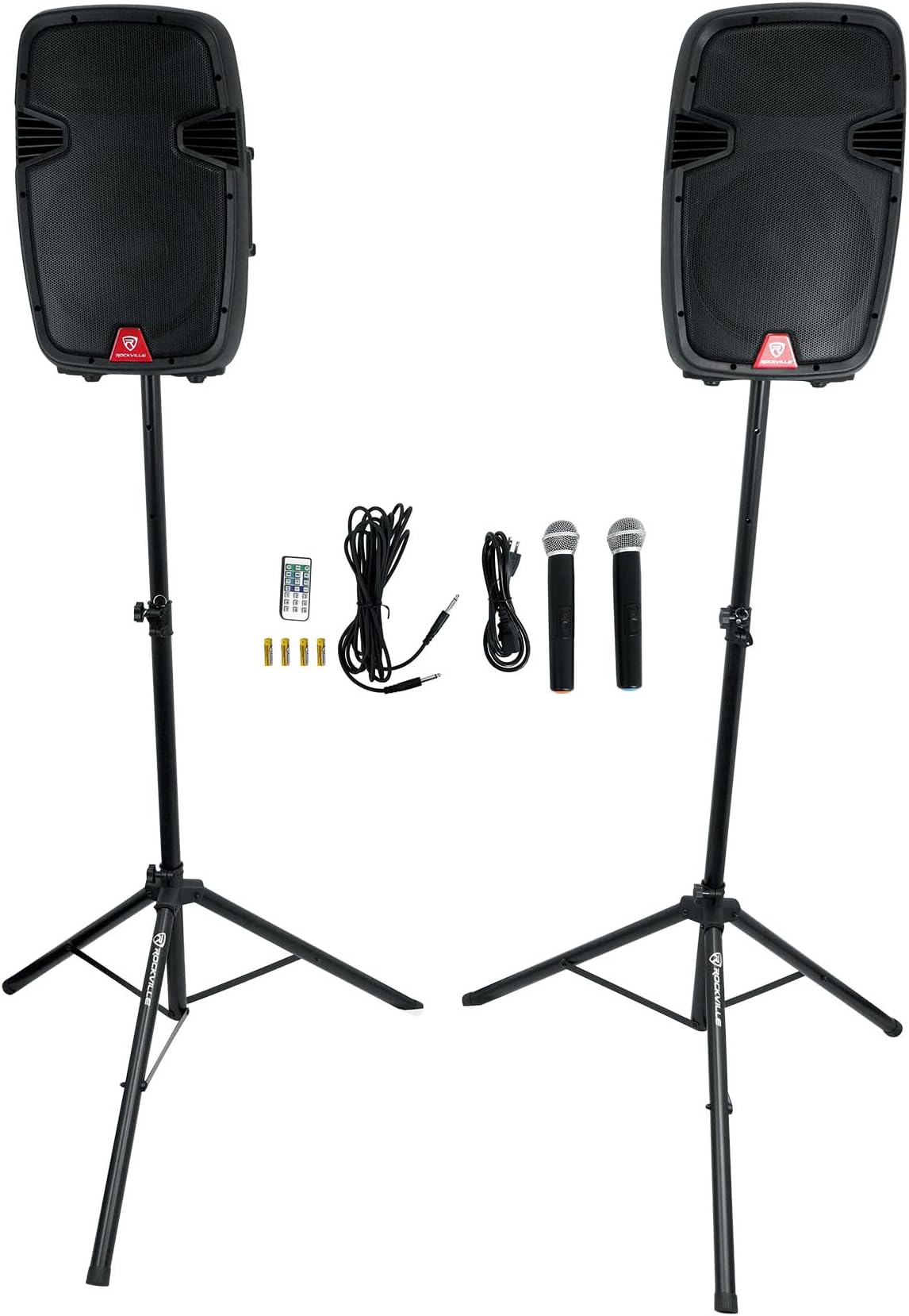 Rockville RAMSYS12 Pair 800W 12" Battery Powered Pro Bluetooth DJ PA Speakers, 2 Wireless Mics, TWS Linking, for DJs and Outdoor Events