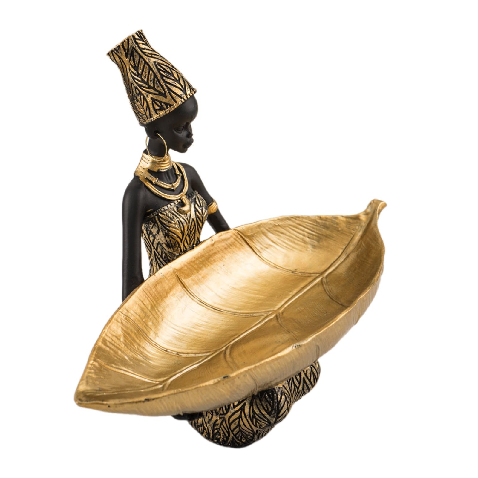 Ulijth Girls African Exotic Figurine Resins Sculpture Storage Tray Traditional African Lady Statue Shelf For Living Room Decors
