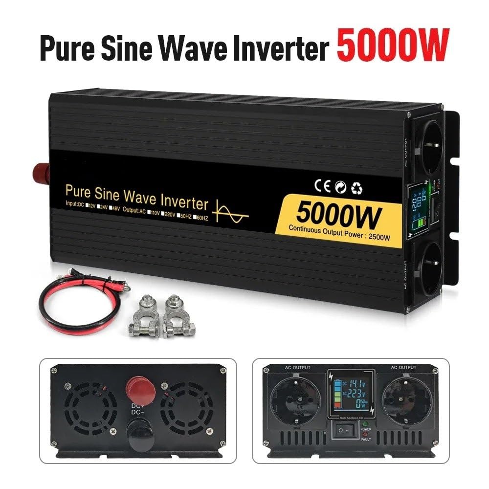 Transformador Inversores Onda Sinusoidal Pura 5000W 6000W 4000W con Doble Enchufe Europeo Convertidor Voltaje CC 12V 24V 48V A CA 110V 220V 50Hz 60Hz Inversor Convertidor