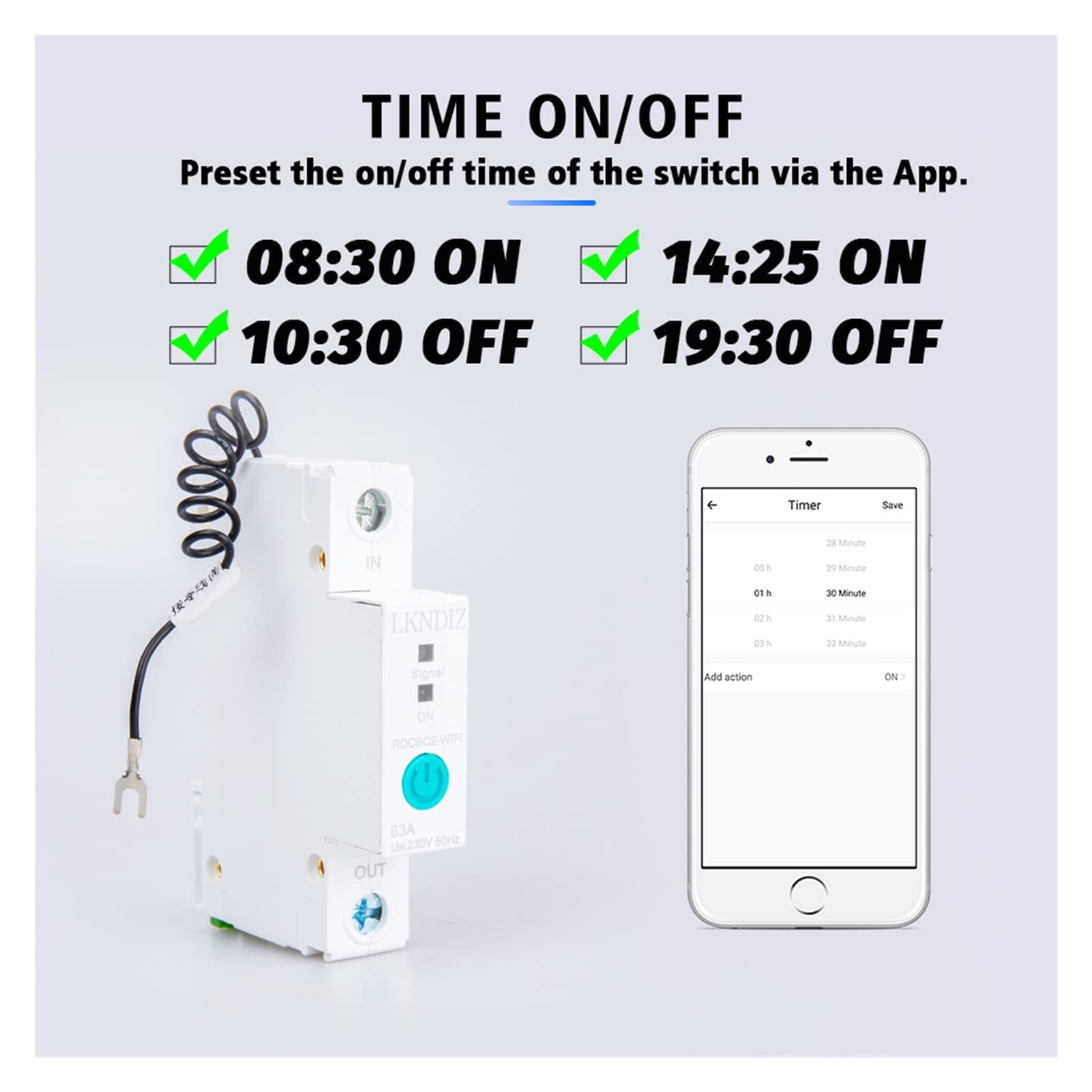 Monitor eEnergy 1P Szyna Din Jednofazowa WIFI Inteligentny Miernik Energii Pobór Mocy Miernik KWh Dla Inteligentnego Domowego Miernika Energii (Kolor: MAX PRĄDOWY 32A)