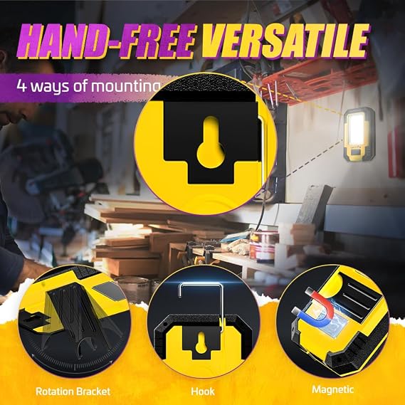 WARSUN 3 PC Led Work Lights Rechargeable Magnetic Mechanic Light Portable Worklight for Camping Car Repairing 30w 1200 High Lumens Bright, Yellow Stocking Stuffers Mens/Dad Gifts