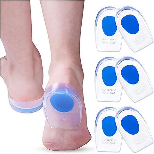 3 pares de almohadillas de gel para talón para fascitis plantar, almohadillas de talón de gel de silicona para dolor de talón, espolón óseo y dolor
