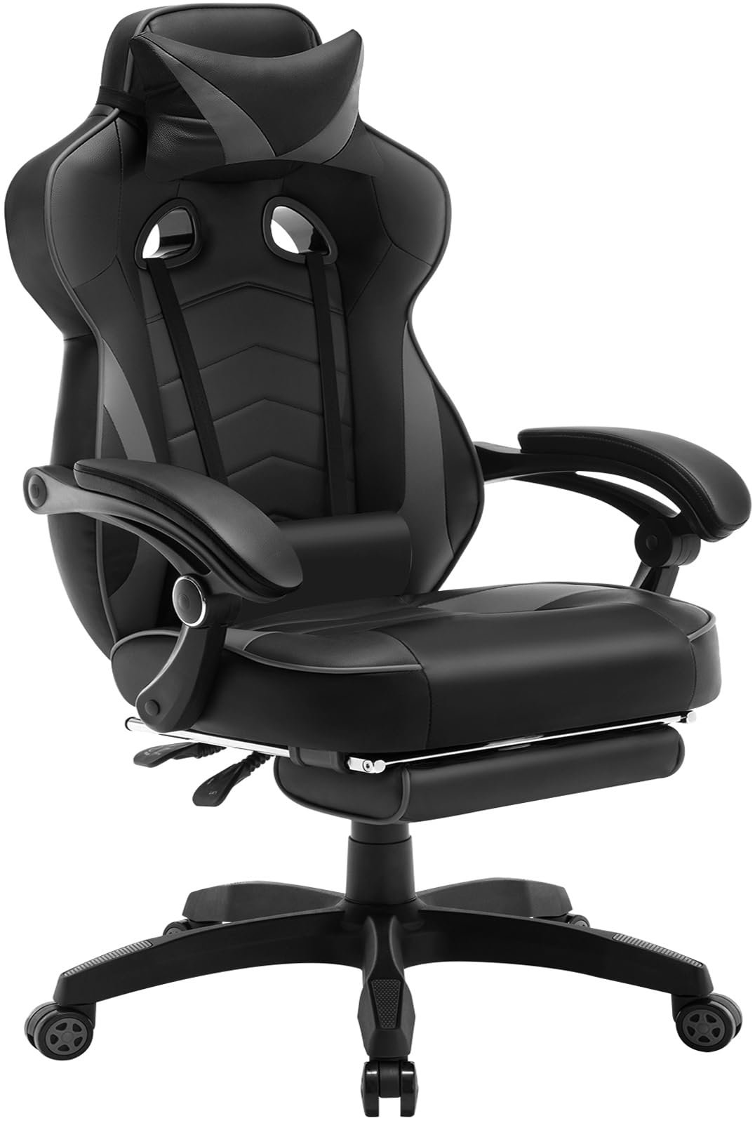 WOLTU Silla Gaming, Cuero Sintéticor Ergonómica Gaming para Chair con Reposapiés Silla Gamer Sillón Giratorio Videojuegos, Silla Oficina Gran Respaldo y Asiento para Personas Grandes Negro+Gris Global Recycled Standard Global Recycled Standard Global Recycled Standard