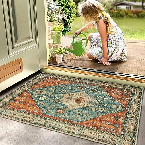 Lahome Washable Indoor Doormat, Non-Slip Retro Entryway Rug 32"x47" Floor Mat Boho Retro Entry Rugs Inside House, Absorbent Low-Pile Kitchen Rugs Distressed Front Door Mat Welcome Mats Orang