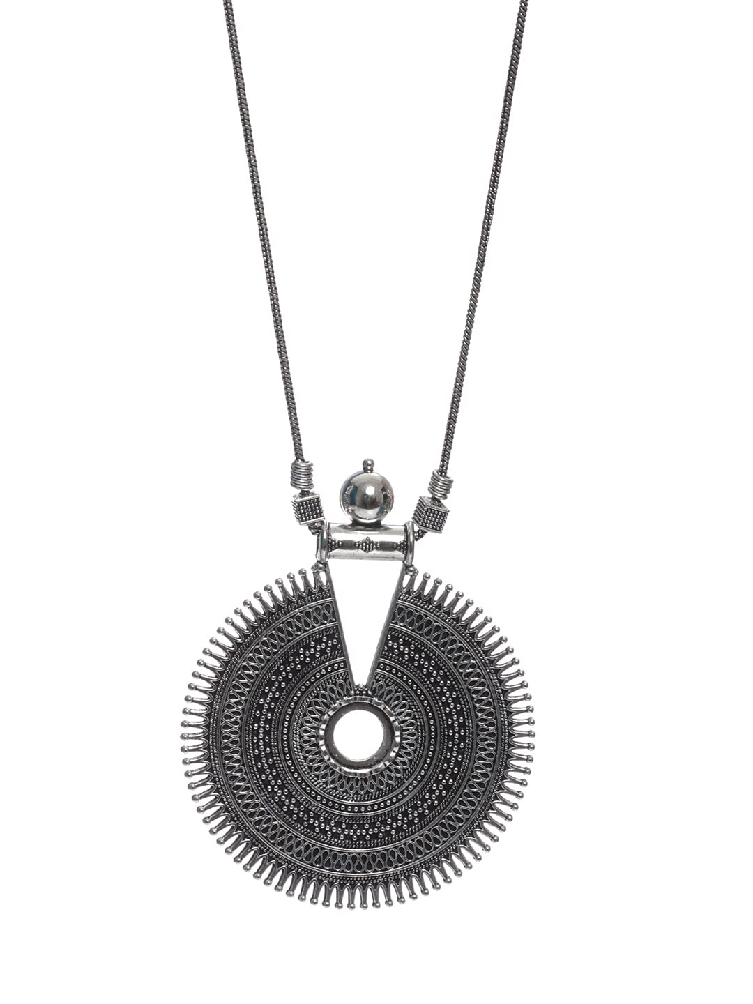Circular Pattern Geometric Oxidised Necklace, Elegant Design