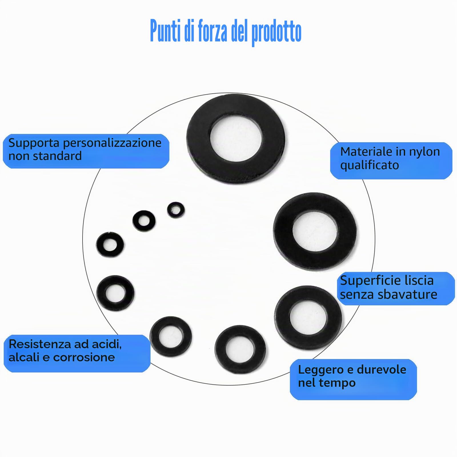 500 Pezzi Rondelle in Nylon, Rondella Piatta Plastica Assortimento Kit, Rondelle di Tenuta Circolare Isolante, Nero, M2/M2.5/M3/M4/M5/M6/M8/M10, per Fissaggi Guarnizioni Rondella